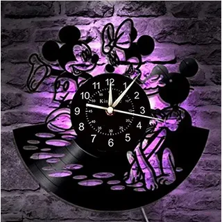 Smotly Vinyl Wanduhr, Mickey-Mouse-Thema Rekord Wanduhr, Kunst für Kinder Dekoration nach Hause kreative Geschenke,B