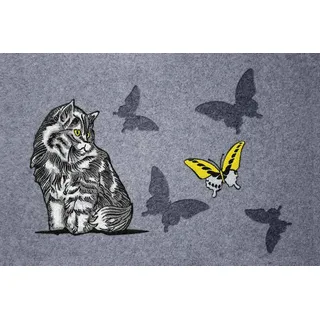 ID Mat FLOCK'ESTAMPES Katze GRAU, Gummi, braun, 40 x 60 cm