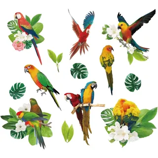 SUPERDANT Wandtattoo Papagei Wandsticker Vögel Pflanzen Papage Wandtattoo Tiere Pflanzen Papagei Vinyl Wandaufkleber Wandkunst Für Schlafzimmer Wohnzimmer Wanddeko Klassenzimmer Schule Dekor