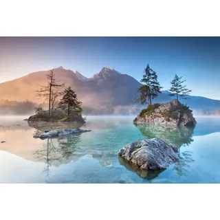 A.S. Création Fototapete Bergsee 3,75 m x 2,50 m - WALLLOVE Tapete mit Landschaft in Blau, Grau inkl. Kleister - DD129570