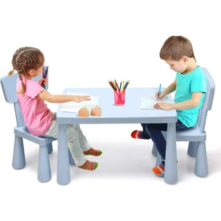 FANTASK 3 TLG. Kindersitzgruppe, Kindertischgruppe, Kindertisch mit 2 Stühlen, Kindermöbel aus Kunststoff, Kinder Tischset für Kindergarten und Kinderzimmer (Blue)