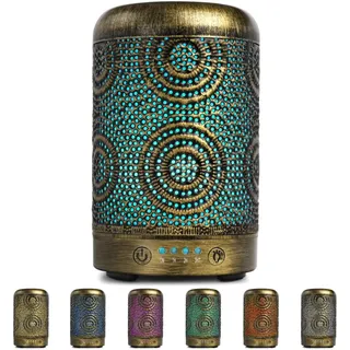 SALKING Aroma Diffuser, 100ml Metall Aromatherapie Raumduft Diffusor ätherische Öle, Duftöl Raumbefeuchter Elektrisch Duftlampe, 7 Farbe Licht Vintage Gold für Büro Zuhause Yoga