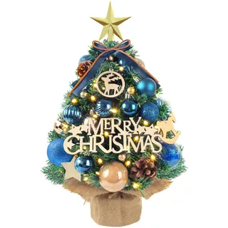 AFXXE 2023Mini Weihnachtsbaum, 45cm Weihnachtsbaum Klein Mit Beleuchtung, Kleiner Weihnachtsbaum Künstlich Geschmückt Wie Echt Set, Künstlicher Tannenbaum Mit Led Deko für Tisch Weihnachtsdeko