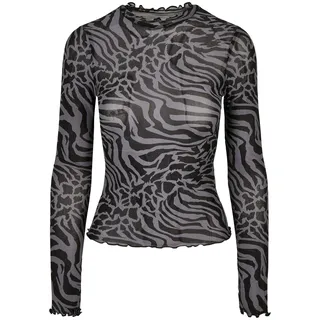 URBAN CLASSICS Turtleneck Top Aop Mesh Langarmbluse Dark Gray / Black M