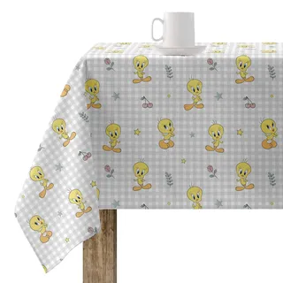 BELUM Tischdecke aus harzbeschichtetem Gewebe, 250 x 140 cm, fleckenabweisend, Modell Tweety 2, grau, Tischdecke aus Baumwolle