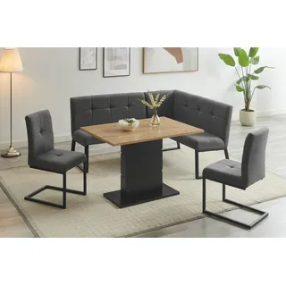 OTTO home "Geranie, Sitzgruppe, Eckbank inkl. Stauraum, Esstisch, 2 Freischwinger", grau, B:180cm H:80,5cm T:61,5cm, MDF, Metall, Polyester, Sitzmöbel-Sets, Eckbankgruppe, mit und ohne Stauraum wählbar,
