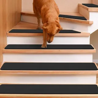 GOYLSER Treppenstufen Matten Stufenmatten Anti-Rutsch Treppenmatten Selbstklebend Treppenteppich Rechteckig Rutschschutz Stufenteppich Treppenvorleger für Kinder Haustiere Schwarz (76x20cm 15 Stück)