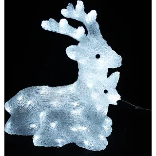Acryl Hirsch mit Rehkitz 60 LEDs kaltweiß Außenbeleuchtung - Transparent