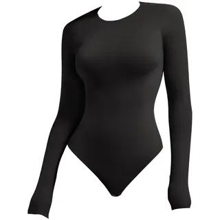 Ieron Langarm-Bodysuit für Damen, Slimfit, hochelastisch, weicher Turnanzug, Tanga, Rollkragen-Bodysuit für Damen, langärmeliges Stretch-Turnanzugoberteil für den Winter, Schwarz, Größe M