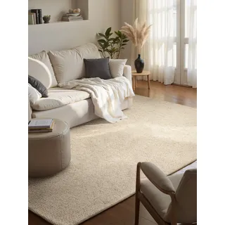 Hanse Home Wolly Teppich – Wohnzimmerteppich Flachgewebe Kurzflor Woll-Optik Wolle Skandi-Look Esszimmer, Wohnzimmer, Kinderzimmer, Schlafzimmer – Creme, 140x200cm