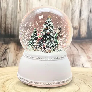 Schneekugel Weihnachten Christbaum schmücken | Sockel weiß nostalgisch | mit Spieluhr | Schüttelkugel Weihnachtsdekoration | B: 10 cm H: 13 cm | 20271