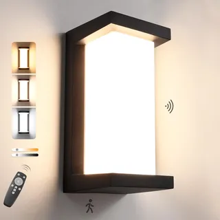 Außenleuchte Aussenlampe mit Bewegungsmelder - 18W Wandleuchte Aussen/Innen Fernbedienung, IP65 Wasserdichte, 2000LM Dimmbar 3000K-6500K, Aluminium Außenwandleuchten für Hauseingang Garagen Balkon