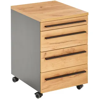 Novel Rollcontainer , Graphitfarben, Eichefarben , Metall , 4 Schublade(n) Schubladen , 42x61x49 cm , Made in Germany , Beimöbel erhältlich , Büromöbel, Büromöbel-Sets & Büromöbel-Serien, Büromöbelserien