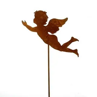 Engel, Gartenstecker 'schwebener Engel'; Metall, Rost; 113 cm; Beetstecker; Blumenstecker
