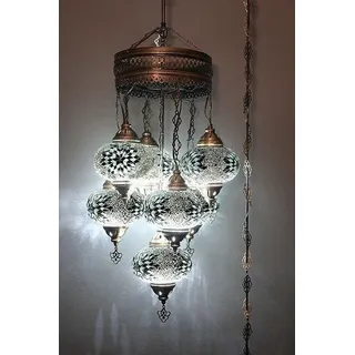 7-flammige türkische Hängelampe aus Mosaikglas in Multicolor – orientalische Deckenleuchte für stimmungsvolle Akzente - Bunt