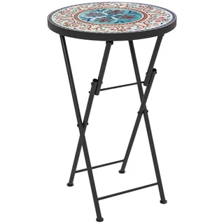 Beistelltisch klappbar Gartentisch mit Mosaik-Design, Ø35,5 x 55 cm Rund wetterfest Balkontisch aus Metall, Campingtisch Klapptisch Kaffeetisch für Wohnzimmer Büro Outdoor Indoor, Mehrfarbig Aosom
