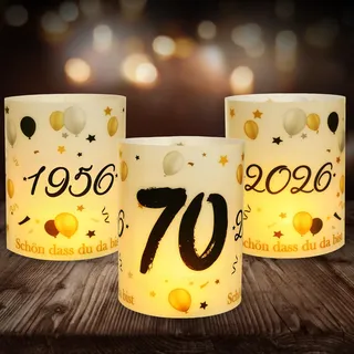 12 Windlicht Tischdeko 70 Geburtstag, Seutgjie 70. Geburtstag Jubiläum Deko Mann Frau 1956-2026 Schwarz Gold für Teelichter oder Kerzen