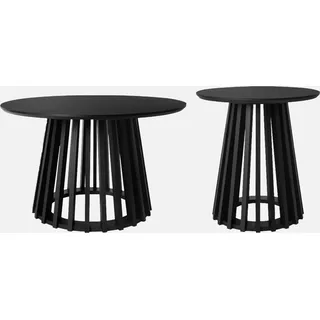 sweeek - 2er-Set Couchtische aus Holzdekor und Tannenholz, Ø40cm und Ø60cm - Schwarz - Schwarz