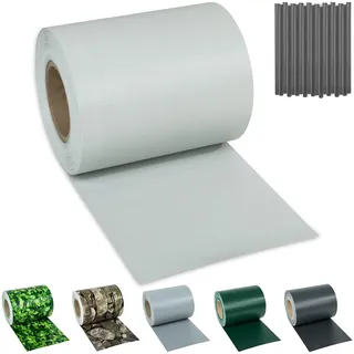 tectake® Sichtschutzfolie, Sichtschutzstreifen mit Befestigungsclips, Windschutz, Sonnenschutz, Sichtschutzmatte für Balkon, Garten, Terrasse, für Stabmattenzaun und Zaunelemente - 35 m, hellgrau