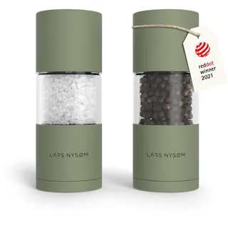 LARS NYSØM Salz und Pfeffermühle Set aus Edelstahl mit einstellbarem Keramikmahlwerk I Pfeffermühle und Salzmühle I Manuelle Gewürzmühlen (2 Stück) (Sage Green)