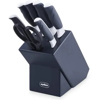Zyliss E920263 Comfort Messerblock Set 7-TLG, Japanischer Edelstahl, Dunkelgrauer/weißer Griff, Messerblock mit 6x Messer und 1x Schere, Spülmaschinenfest, 5 Jahre Garantie