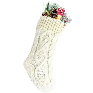 Meiwash Weihnachtssocken Deko Weihnachten Strumpf Weihnachtssocke Kabel Gestrickt Strumpf Burgund Stricken Größe Personalisiert Weihnachtsstrümpfe Geschenk Dekorationen (37cm, Weiß)