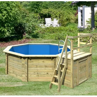 Karibu Achteckpool »PORTO Set A ØxH: 358x124 cm inkl. Zubehör« mit Technikraum unter dem Sonnendeck