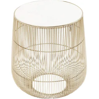 Kare Design Beistelltisch Beam, Weiß/Gold, rund, 27cm Durchmesser, Marmor Tischplatte, Couchtisch, Nachttisch, Stahlgestell, 35x32x32 cm (H/B/T)