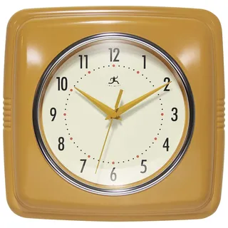Infinity Instruments, Retro-Wanduhr, 22,9 cm quadratische Uhr, lautlos, Nicht tickend, Mitte Jahrhundert modern, Küchenuhr, Bürouhr, Diner Wanduhr, Vintage Wanduhr dekorativ, Safran