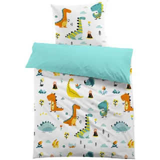 MUSOLEI Dinosaurier Bettwäsche 135x200cm Kinder Mädchen Jungen 3D-Druck Cartoon Dino Bettwäsche Kinderbettwäsche Mikrofaser-Polyester Bettbezug 135x200 mit 1 Kissenbezug 80x80cm Dino04