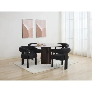 Stuhl mit Armlehnen 2er-Set - Bouclé-Stoff & Kautschukholz - Schwarz - LIVELIA von Pascal MORABITO