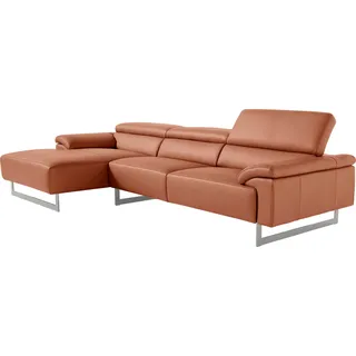 Egoitaliano Ecksofa "Malika, edel und bequem, Designsofa mit hochwertigen Bezügen, L-Form", mit Recamiere, inkl. Kopfteilverstellung und chromfarbenen Metallfüßen, brick