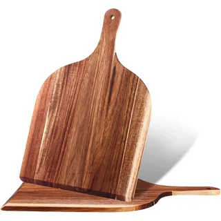 LDHHYH 2er Set Pizzabrett aus Akazienholz 42x30x1cm - Pizzaschieber Holz mit Griff, Pizzaschaufel Holz für Pizzaofen & Grill, Pizza Peel Servierbrett