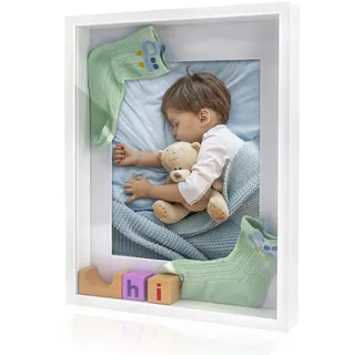 FramePro 3D-Bilderrahmen zum Befüllen, weiß Bilderrahmen extra tief Objektrahmen für Gegenstände, stabiles MDF-Holz mit Echtglas, 28x35 cm-perfekt zum Basteln und als Geschenk