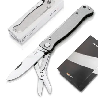 Böker Plus Atlas Messer - kleines Slipjoint Taschenmesser - Klappmesser mit Metall Griff - EDC Vollmetall Messer - Vintage Sandvik Faltmesser