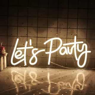 Wanxing Let's Party Neon Schild Warmweiß Neonlicht Schriftzug Leuchtreklame Let's Party LED Schild Dimmbare Neon Sign Wanddeko für Party,Geburtstagsfeier,Hochzeit,Junggesellinnenabschied,Schlafzimmer