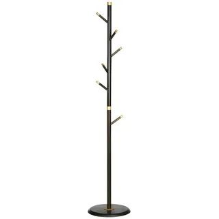 Homcom Garderobenständer, mit 6 Haken, Kleiderständer, Standgarderob für Kleidung, Hüte, Flur, Eingang, Metall, Walnuss, 36 x 36B x 180H cm