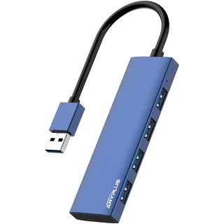 Anyplus USB Hub 3.0 - Aluminiumlegierung Ultra Slim 4-Port Verteiler, Tragbarer Mehrfachstecker für Laptop, PC, iMac, Surface Pro, MacBook, Flash Drive, XPS【Blau】