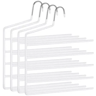 SONGMICS HosenbÜgel platzsparend, 4er Set, Mehrfach-KleiderbÜgel, offenes Ende, rutschfest, fÜr je 5 Hosen, fÜr Jeans, HandtÜcher, Schals, weiß CRI034W02
