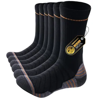 PULIOU Merino Socken Herren Damen Thermosocken Wandersocken Outdoor & Trekking-Socken, Anti-Blasen, Gepolstert Arbeitssocken Wintersocken,Schwarz 39-42 (3 Paar)