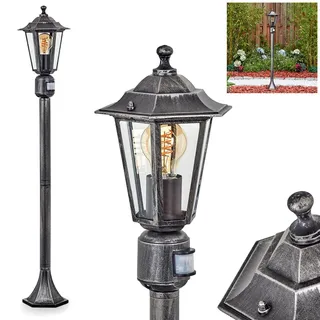 HOFSTEIN Außenstehleuchte Loria mit Bewegungsmelder, Außenwegeleuchte aus Metall/Glas in Schwarz/Silber/Klar, Wegeleuchte im Antik/Landhaus/Retro-Design für Garten, Außenbereich, Hof, 107cm, E27, IP44