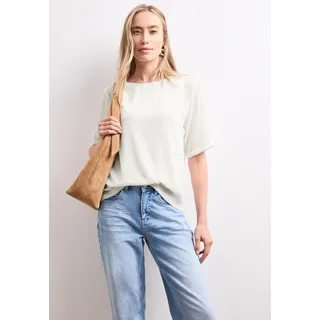2-in-1-Shirt STREET ONE, Damen, Gr. 42, beige (sanftes weiß), Web, Obermaterial: 100% Polyester, unifarben, lässig geschnitten hüftbedeckend, U-Boot-Ausschnitt, abgesteppte Kante, Shirts 2-in-1-Shirt, Sommershirt aus Mesh mit U-Boot-Ausschnitt