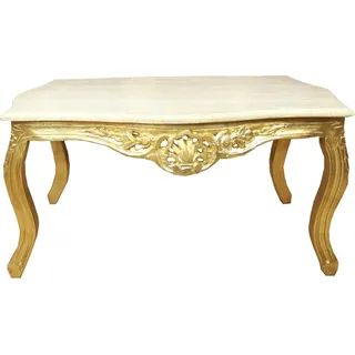 Casa Padrino Barock Couchtisch Gold mit Marmorplatte Creme - Möbel Wohnzimmer Tisch Antik Stil - Gold, Creme