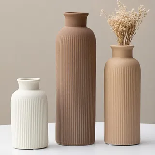 25 cm, Keramik Vasen Set 3er, Kleine Blumenvasen für Dekor, Orange, Gelb, Weiß (Kaffee-Mischung)