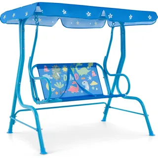 COSTWAY Kinder Hollywoodschaukel, 2-Sitzer Kinderschaukel mit verstellbarem Sonnendach & Sicherheitsgurten, Gartenschaukel für Kinder Blau - Blau