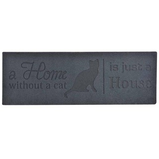 Esschert Design Stufenmatte Relief Home Without Cat Türmatte, PET, Recyceltes PVC, schwarz, 74.5 x 25.8 x 0.8 cm