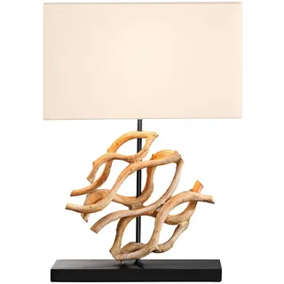 Licht-Erlebnisse Edwin Tischleuchte 57 cm Stoff Teakholz Kautschuk E27