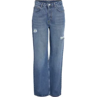 NOISY MAY Damen Jeans Straight Fit hohe Taille Größe: 28W / 32L - Blau