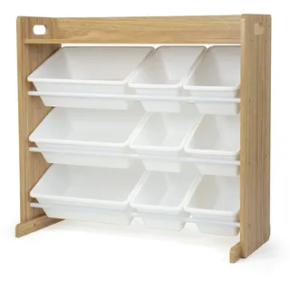 Humble Crew Kinderregal – Spielzeugregal mit 9 Aufbewahrungsboxen, Aufbewahrungsregal für Kinderzimmer, Natur/Weiß