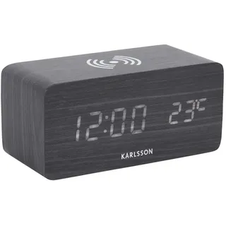 Karlsson Wecker , Schwarz , Holzwerkstoff , 15x7.1x7.4 cm , Weckfunktion, umstellbar von °C in °F, Hintergrundbeleuchtung, Temperaturalarm , Dekoration, Uhren, Wecker